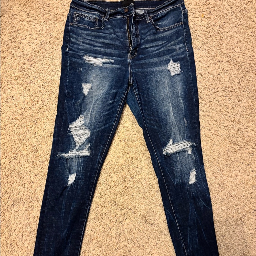 Buckle Dark Blue Distressed Skinny Jeans